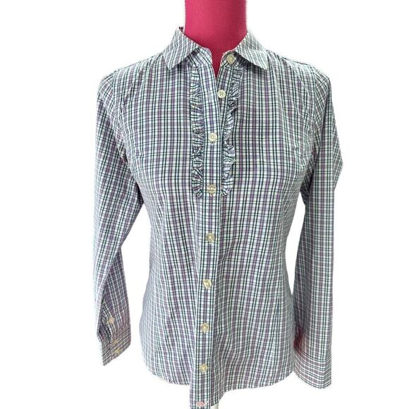 Vineyard Vines Ruffled Oxford Size 2 in a Blue & Pink Tartan EUC - Picture 2 of 7